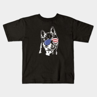 Funny Proud Siberian Husky American Flag sunglasses Kids T-Shirt